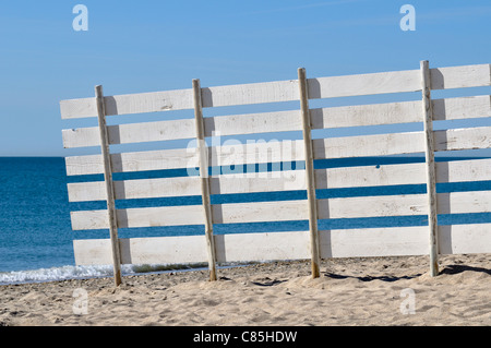 Barriera di legno sulla spiaggia Foto Stock