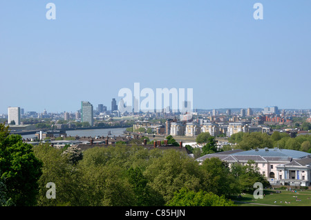 Lo skyline di Londra da Greenwich, Londra, Inghilterra Foto Stock