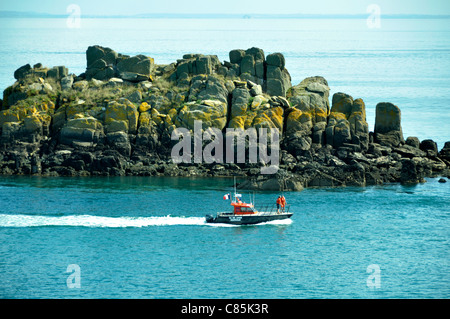 L'isola di Landes (L'île des Landes) è un santuario degli uccelli e botanico. Pointe du Grouin, Cancale, Brittany, Francia. Foto Stock