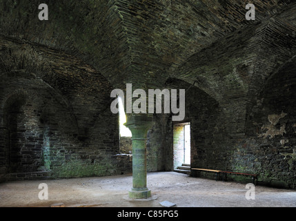 Medievale sala con soffitto a volta con tetto ad arco nell'Abbazia di Villers rovine, antica abbazia cistercense vicino a Villers-la-Ville, Belgio Foto Stock