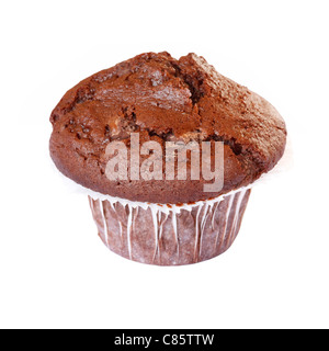 Chocolate Chip muffin tazza isolata contro uno sfondo bianco con tracciato di ritaglio Foto Stock