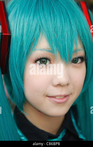 Giovani dai capelli blu ragazza Thai a Cosplay Festival di Bangkok Foto Stock