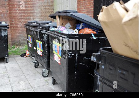 Straripamento consiglio contenitori pubblici di riciclaggio in Brighton East Sussex Regno Unito Foto Stock