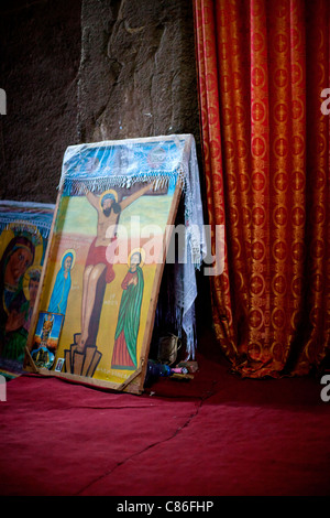 All'interno dipinti del rock-conci di chiesa Bet Medhane Alem in Lalibela, l'Etiopia settentrionale, Africa. Foto Stock