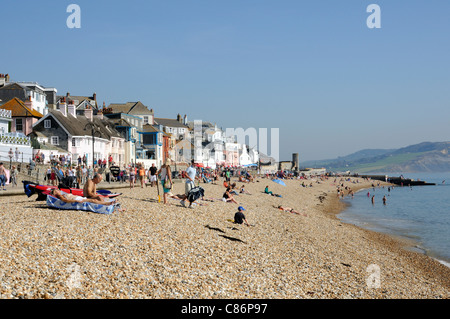 Le proprietà sul lungomare di Lyme Regis lungo la Jurassic Coast in Dorset England Regno Unito Foto Stock