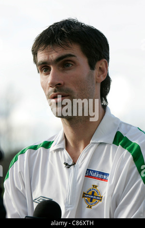 Keith Gillespie di Sheffield United e dell'Irlanda del Nord che parla ai media prima dell'amicizia internazionale tra l'irlanda del Nord e il galles 5 febbraio 2007 Foto Stock