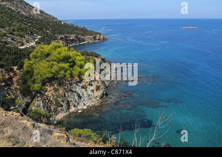 Il selvaggio e robusto litorale nord della penisola di Akamas in Cipro Foto Stock