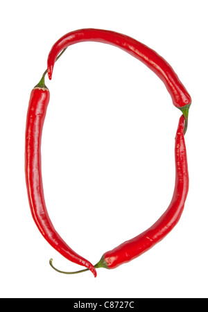 Numero 0, lettera O fatta dal peperoncino, con il tracciato di ritaglio Foto Stock