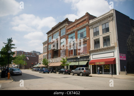 Negozi, West Main Street, Urbana, Illinois, Stati Uniti d'America Foto Stock