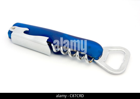 Blue apribottiglie isolato su bianco Foto Stock