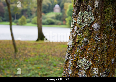 Il lago e il pantheon a Stourhead House Gardens, Stourton, WILTSHIRE REGNO UNITO Foto Stock