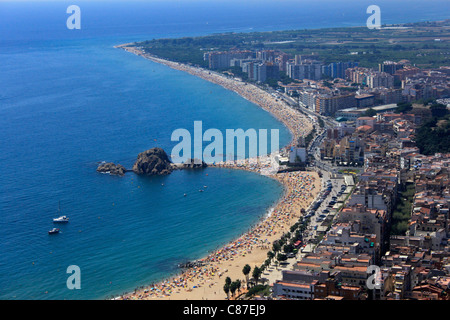 Vista Blanes " spiaggia di Blanes, Girona, Catalogna, Spagna, 21 luglio 2001. Foto Stock