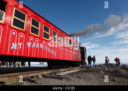 Il Mt. Washington Cog Railway al vertice nel White Mountain National Forest, New Hampshire Foto Stock