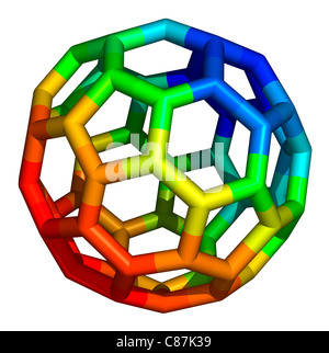 C60 è una molecola che consiste di 60 atomi di carbonio disposti come 12 pentagoni ed esagoni 20. Foto Stock
