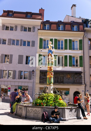 Fontana della giustizia nella Place de la Palud a Losanna Foto Stock