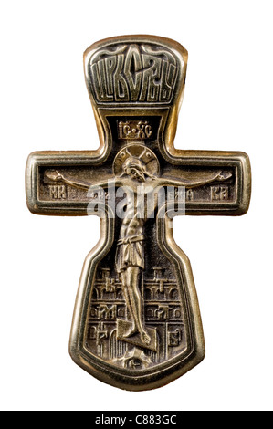 Antica croce cristiana con l immagine di Gesù crocifisso Foto Stock