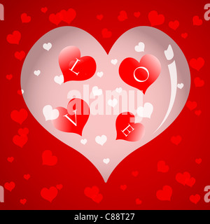 Immagine di sfondo con cuore e amore testo Foto Stock