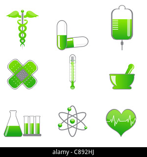 Illustrazione di set di icone mediche su sfondo isolato Foto Stock