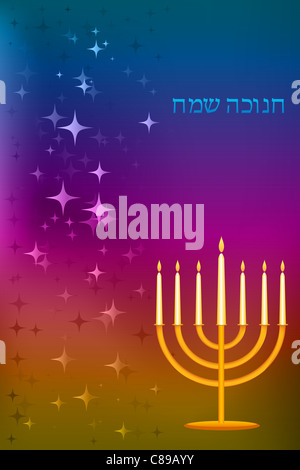 Illustrazione di hanukkah card con portacandele Foto Stock