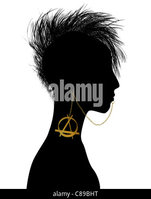 Disegnato a mano ragazza punk silhouette con piercing Foto Stock