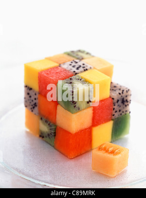 Melone e frutta tropicale il cubo di Rubik Foto Stock