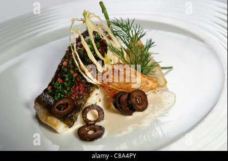 La Nouvelle Cuisine gourmet piatto di pesce Foto Stock