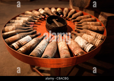 Vecchie bottiglie di vino in Vina Tondonia Bodega cantine, in Haro La Rioja Spagna 110559 Spagna Foto Stock