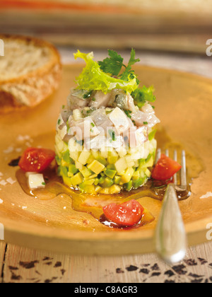 Sugarello,l'avocado e mela verde timballo Foto Stock