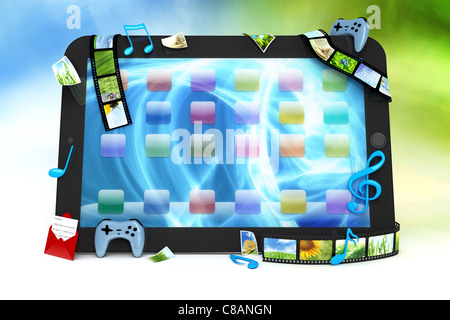 Tablet PC con film, musica e giochi Foto Stock