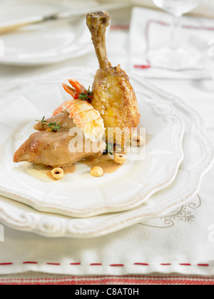 Il pollo con il maiale zampetto,la baia di Dublino e gamberetti e nocciole Foto Stock