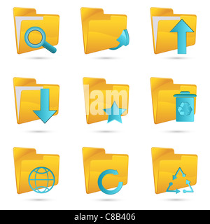 Illustrazione di diverse cartelle, icona su sfondo bianco Foto Stock