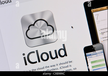 Close-up del logo di iCloud come si vede sul sito web di Apple. (Solo uso editoriale: -print, TV, e-book e Redazione sito web). Foto Stock