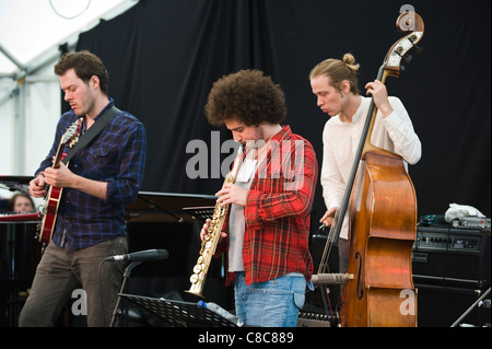 Musicisti di suonare sul palco in Sam Crowe gruppo a Brecon Jazz Festival 2011 Foto Stock