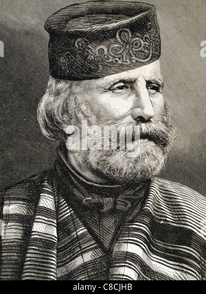 Giuseppe Garibaldi.1807-1882. Italiane militari e politici. Incisione. Foto Stock