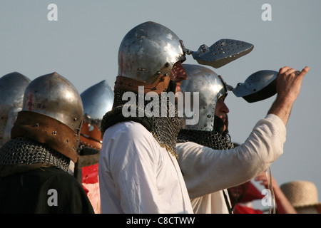 La prova della rievocazione della battaglia di Grunwald (1410) in Polonia settentrionale. Foto Stock