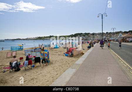 Swanage lungomare e la spiaggia, Dorset, England, Regno Unito Foto Stock