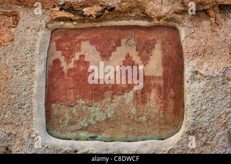 Pittura murale a casa lunga cliff dwellings, costruito dagli Anasazi, Frijoles Canyon, Bandelier National Monument, Nuovo Messico, STATI UNITI D'AMERICA Foto Stock