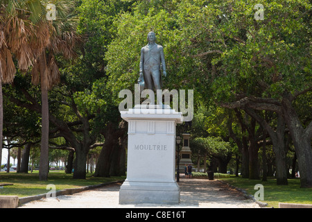 Statua di maggiore generale Moultrie, esercito continentale in Charleston, il punto bianco giardini, Carolina del Sud Foto Stock