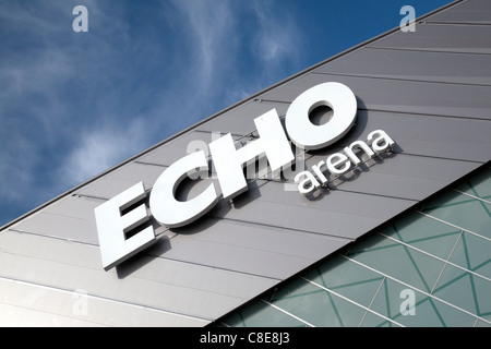 Echo Arena Liverpool logo, King's Dock Liverpool Waterfront, Inghilterra. Foto Stock