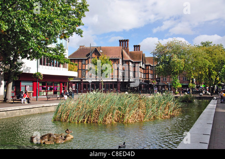 Stagno su la parata, High Street, Watford, Hertfordshire, England, Regno Unito Foto Stock