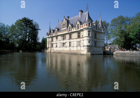 Chateau, castello, Azay le Rideau, Val de Loire, Valle della Loira, in Francia, in Europa, l'acqua Foto Stock