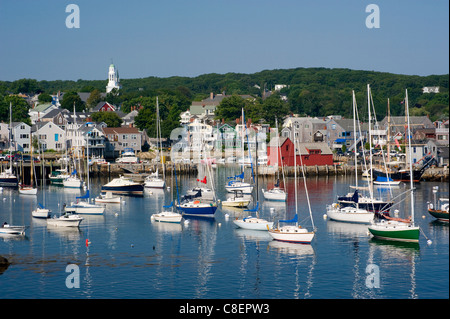 Una vista del porto di Rockport e l'edificio rosso sapere come Motif numero uno, Rockport, Massachussetts, New England, STATI UNITI D'AMERICA Foto Stock