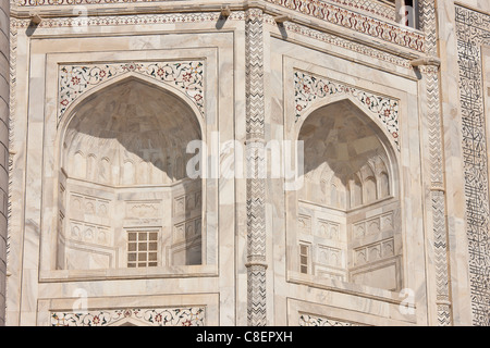 Il Taj Mahal mausoleo, southern visualizza dettagli, Uttar Pradesh, India Foto Stock