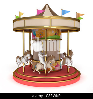 3D illustrazione di un ragazzo in sella a una giostra Foto Stock