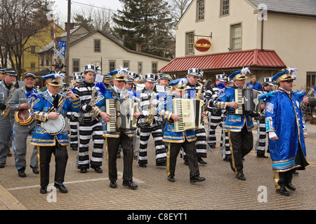 Mummers marciando nella Winter Festival parade di nuova speranza in Pennsylvania Foto Stock