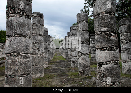Le colonne del tempio di un migliaio di guerrieri, Chichen Itza, Sito Patrimonio Mondiale dell'UNESCO, Yucatan, Messico Foto Stock