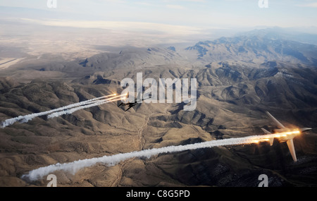 Un due-nave formazione di B-1B Lancieri assegnato al ventottesimo Bomb Squadron, Dyess Air Force Base in Texas Foto Stock