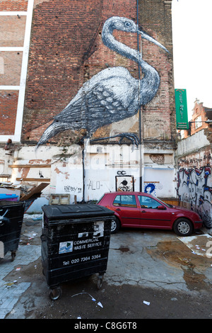Arte di strada da Roa, Hanbury street vicino a Brick Lane, Londra, Inghilterra, Regno Unito. Foto Stock