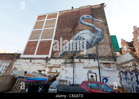 Arte di strada da Roa, Hanbury street vicino a Brick Lane, Londra, Inghilterra, Regno Unito. Foto Stock
