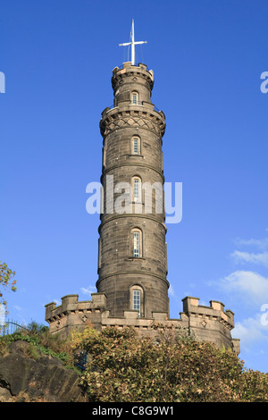 Monumento Nelson, Calton Hill, Edimburgo, Lothian, Scozia, Regno Unito Foto Stock